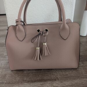Elegant Taupe Handbag with Tassels